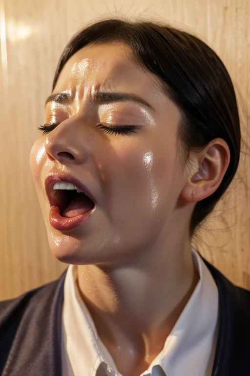 beautiful japanese actress、1 girl,debris flies,,Award-winning photo, very detailed,face focus, double big eyes(woman with open mouth and closed eyes ), 18-year-old、black hair、shiny skin、(((close up of face)))、realistic nostrils、elongated nasal cavity,、small toilet,squat、((white collared shirt))、big breasts、(sharp nose)frown performance:1.4,,performance,frown,please raise your head、Skin shiny with sweat,oily facial skin,tied hair,Crouching female teacher,、squat、50 degree hot room、Skin shiny with sweat、wet transparent fabric,Sweaty all over my face,Face enduring severe pain、screaming face,Open your mouth wide and scream,public toilet,toilet bowl,bust chart,Upper body