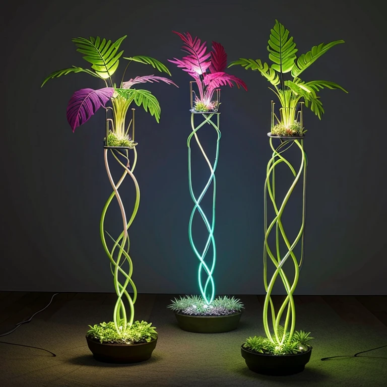 Glowing, mesmerizing plant sculptures blending plants, technology, and light.