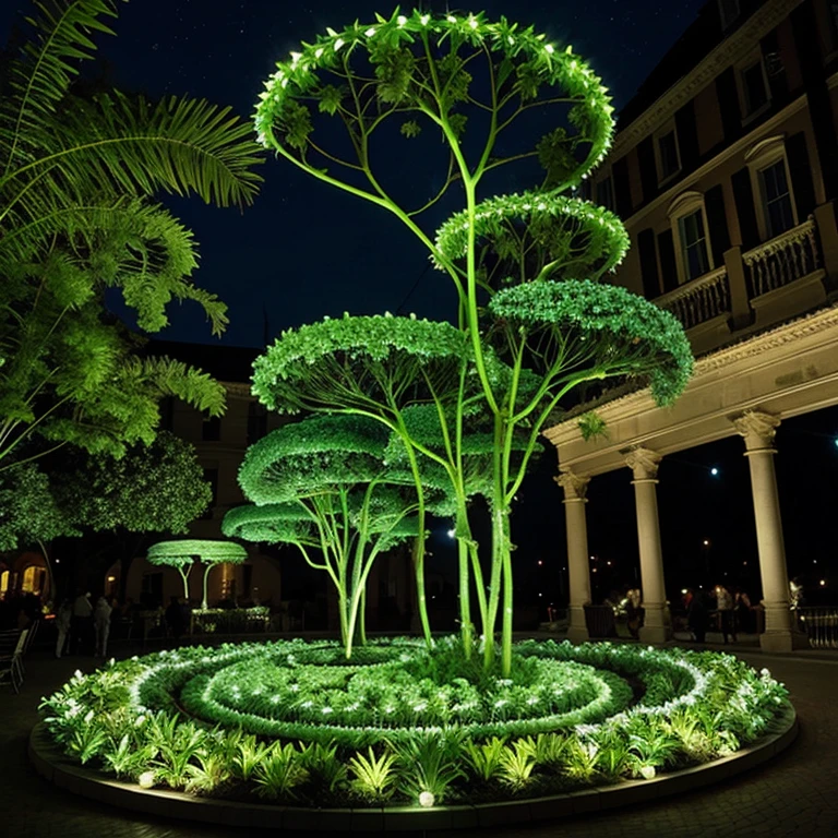 Innovative, captivating plant installations merging plants, technology, and illumination.
