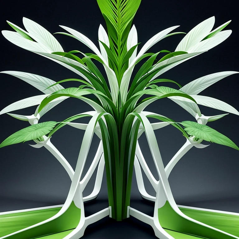 "Futuristic, spellbinding plant designs intertwining plants, technology, and radiance.