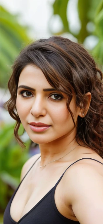 Portrait of samantha ruth prabhu, face, girl in summer clothes, top shot,((selfie)), brown eyes, black curly shaggy hair, random background, kiss, beautiful, medium breasts, flirtatious look, ((very detailed)), (perfectly detailed face), (well detailed hand), photorealistic image.
