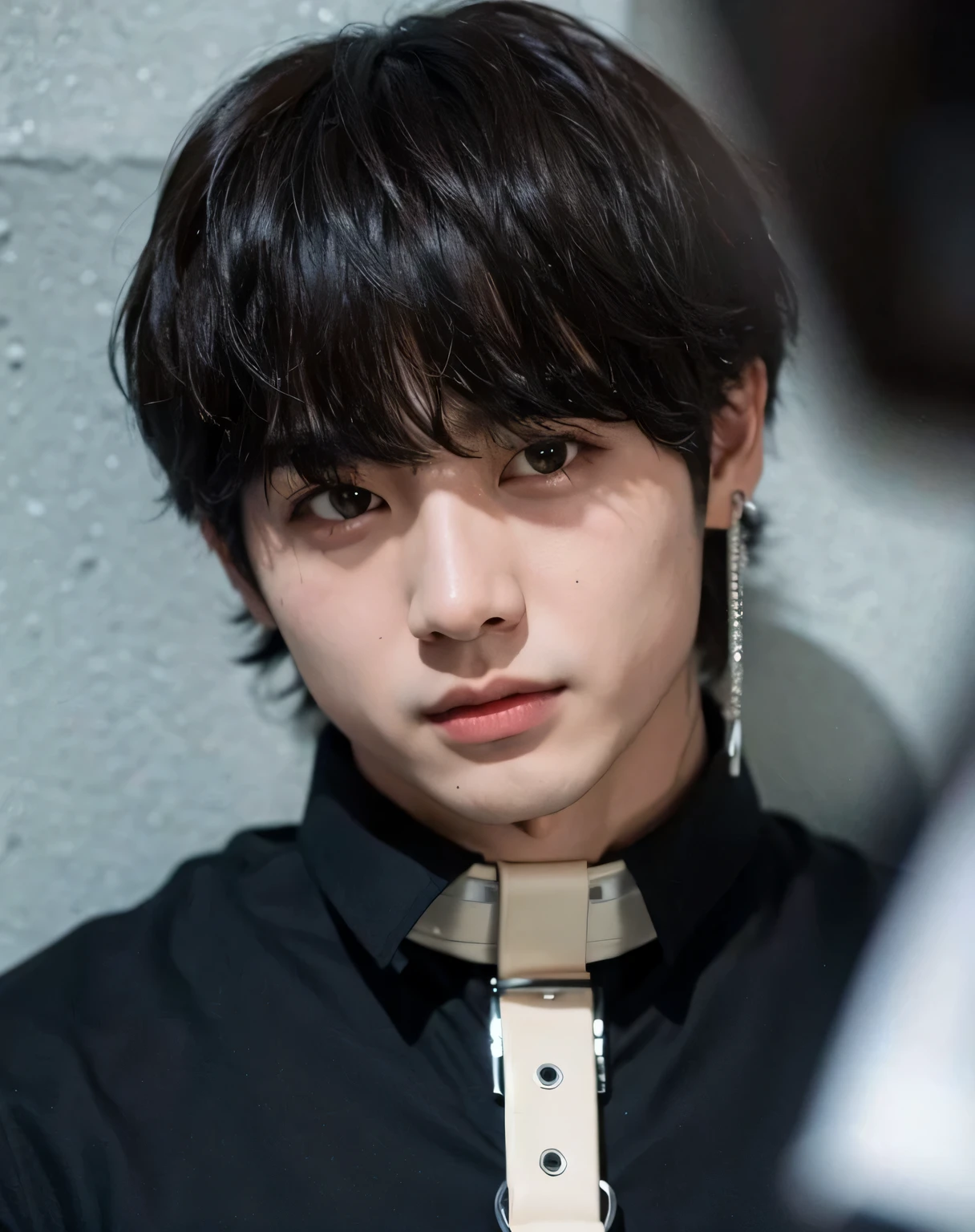 arafed asian man with tie and black shirt, jungkook, jinyoung shin, hyung tae, taehyung comiendo papas fritas gucci, yoongi de pelo negro, Cai Xu Kun, taken in the early 2020s, fotos oficiales, Mirada inocente, kim doyoung, ironic smile, mirada amenazante, kim taejin, mirada traviesa, young pale angel