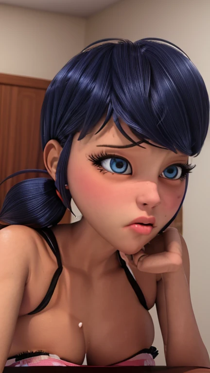 ladybug,nude , twintails, big boobs,, arms between legs