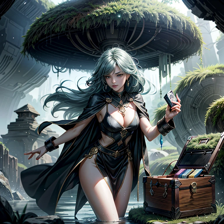 (best quality,4k,8k,highres,masterpiece:1.37),pixel art,(aerial view),(top down perspective),lora:more_details:1,(the focal point of the composition is a character curiously pulling a video game cartridge out of a treasure chest full of retro video game cartridges:1.6),(The scene unfolds inside a mystic cavern:1.4),(dramatic angle:1.4), (fantasy and sci-fi mixed:1.5), vibrant colors, glowing lights, (abandoned machinery), mystical creatures, pixelated details, (crystal formations), (futuristic technology), (ancient artifacts), mystical energy, vibrant retro aesthetic, atmospheric lighting, hidden passages, ancient ruins, mysterious symbols, shimmering water, lush vegetation, interdimensional portals, ethereal music, nostalgic atmosphere, immersive storytelling, epic adventure, delightful surprises.