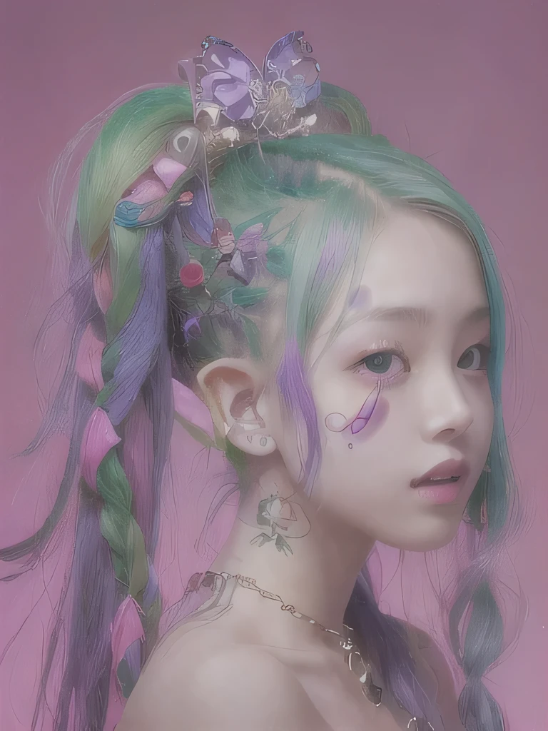 live-action、Realistic、A young girl standing in the grass、The age is６age、１６K、naked、Small breasts、completely naked、twin tails、bright purple hair、blue eyes、Purple Hair、elf ears、clavicle、young girl、completely naked、naked、young girl、Braid、ponytail、nipple、Ethnic tattoo on neck、upper body close-up、ethnic tattoo、