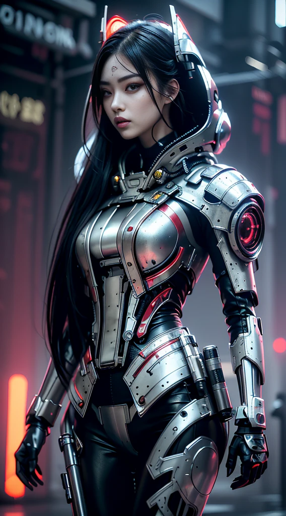 derpd, lethal geisha cyborg assassin wearing hooded white kimono & armor, futuristic ski sunglasses, danger, red-yellow sky, post apocalyptic art, neon horror, sci-fi, glitchcore, cgsociety, modern european ink painting, androgynous, mixed media, dystopian art, black and Neon cosmic art, analog horror, nightmarefuel, space punk, glitchcore, hauntingly beautiful, beautifully ominous. A world class female cyborg in stunning HD, world class art, unique, modern masterpiece, exceptional, exquisite, dark fantasy, apocalypse art, calotype