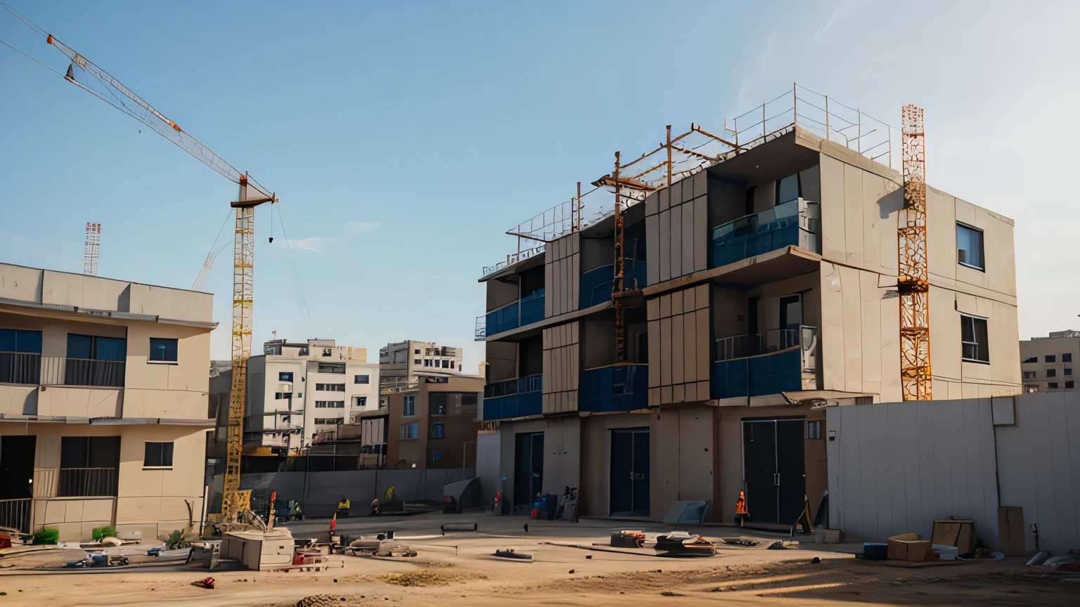 A construction site with a building