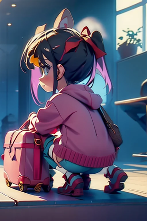 Anime Katze ist am Flughafen