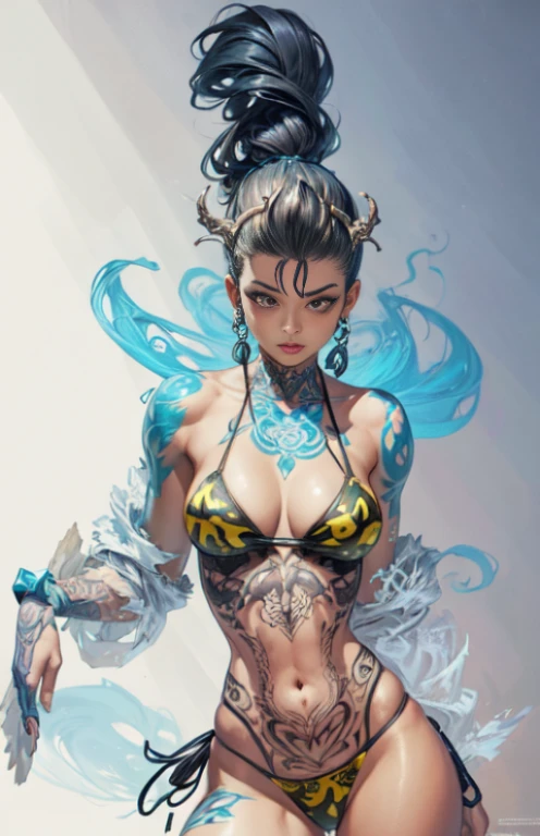 digital painting, 4k, babes, A closeup of a woman in a bikini with tattoos on her body, tatuado and colored, ARTE DE DESENHOS ANIMADOS, tatuado, mulher extremamente detalhada, estilo de arte lowbrow, por Randy Vargas, ARTE DE DESENHOS ANIMADOS style, desenho colorido de alta qualidade, por Eddie Mendoza, skulls on their hips, por Justin Gerard, cartoon style illustration, por Dave Arredondo, desenho animado altamente detalhado, tatuado digital