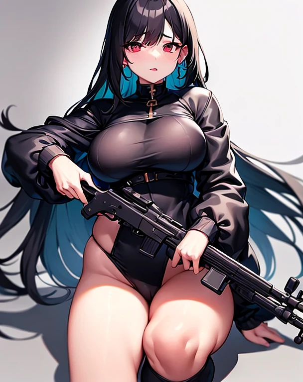 Garota de anime peituda pelada de perfil, vista de frente, pelada, peituda, grande breast, grande , garota de anime peituda, coreana, cabelo preto curto, She wears rectangular metallic earrings and on her right breast there is a small mole., garota em perfil, corpo de ninfeta, vista de frente, she is holding a rifle in front of her breasts, ak-47 cobrindo parcialmente os mamilos, pelada vista de frente, rosto de perfil, seios para fora, seios a mostra, mamilos para fora, mamilos a mostra, The girl is anxious, corpo e rosto de perfil, segurando ak-47 na frente do peito, garota peituda, cabelo preto curto, brinco metalico retangular, na frente do torax