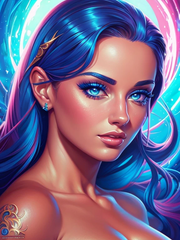 digital painting, 4k, babes, um close up de uma mulher com cabelo azul e tatuagens, pintura digital sensual, pin-up tatuada, in digital illustration style, DeviantArt Artstation CGScosiety, Retrato digital de fantasia, stunning digital illustration, epic portrait illustration, Arte detalhada de alta qualidade 8k, retrato de arte de fantasia, pintura digital barroca, retrato de fantasia fosco detalhado, beautiful digital illustration, fantasy genre portrait