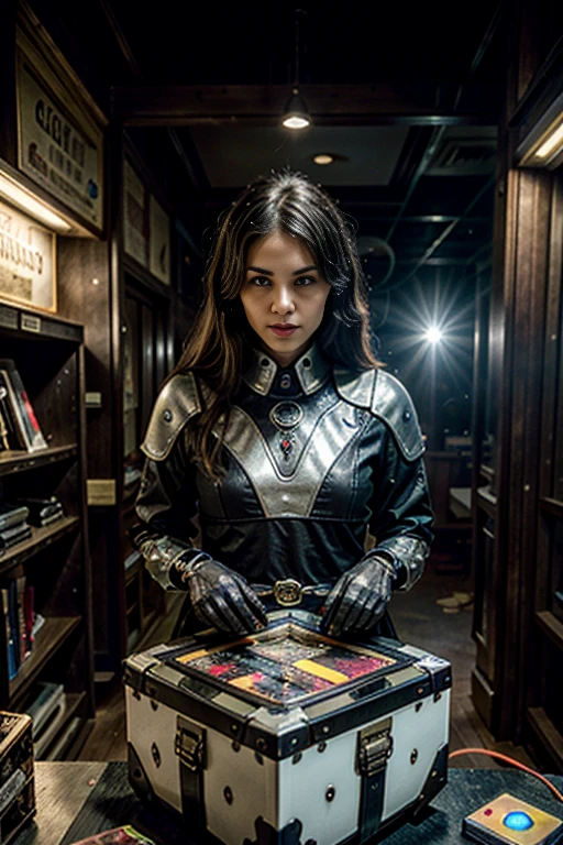 (best quality,4k,8k,highres,masterpiece:1.37),pixel art,(aerial view),(top down perspective),lora:more_details:1,(the focal point is one humanoid character carefully pulling a video game cartridge out of a treasure chest full of retro video game cartridges:1.6),(The scene unfolds inside a mystic cavern:1.4),mecha,(dramatic angle:1.4), (fantasy and sci-fi mixed:1.5), vibrant colors, glowing lights, (abandoned machinery), mystical creatures, pixelated details, (crystal formations), (futuristic technology), (ancient artifacts), mystical energy, vibrant retro aesthetic, atmospheric lighting, hidden passages, ancient ruins, mysterious symbols, shimmering water, lush vegetation, interdimensional portals, ethereal music, nostalgic atmosphere, immersive storytelling, epic adventure, delightful surprises.
