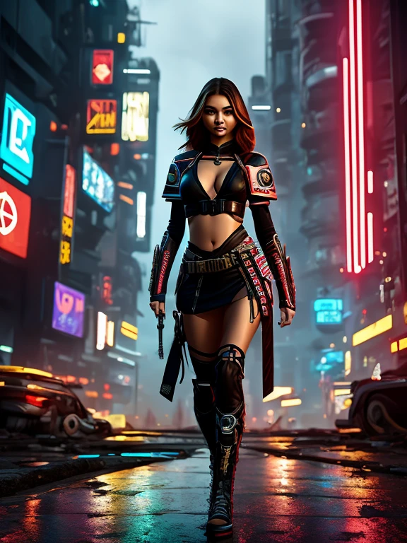 digital painting, 4k, babes, miranda kerr as a cyberpunk warrior,full length