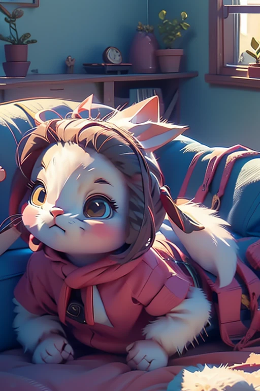 Anime Katze ist zu Hause, auf dem Sofa, is sleeping