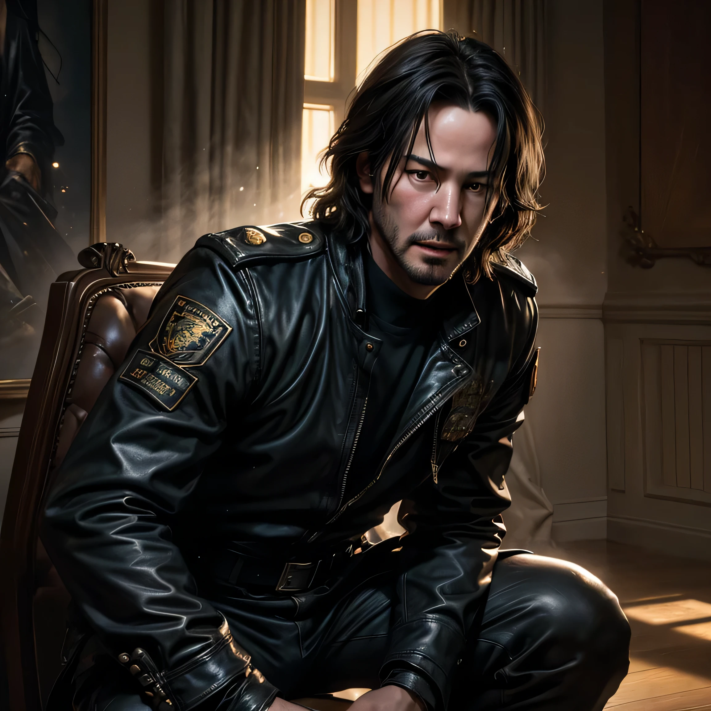 Keanu Reeves stands tall in the center of the poster, his presence commanding attention. The complex part of the image lies in the intricate details meticulously rendered by artist Oliver Wetter. Every line, every shadow, and every small part of the composition is filled with hyper detail, showcasing the mastery of the artist's skill. The use of ray tracing and Subsurface dispersion brings a sense of realism to the painting, while the diffused soft lighting and shallow depth of field add a touch of cinematic quality.
Lieutenant Greg Rutkowski's photorealistic painting of Keanu Reeves is a testament to the artist's talent. The painting is incredibly detailed, capturing every nuance and feature of the actor's face with sharp focus. The vibrant colors and