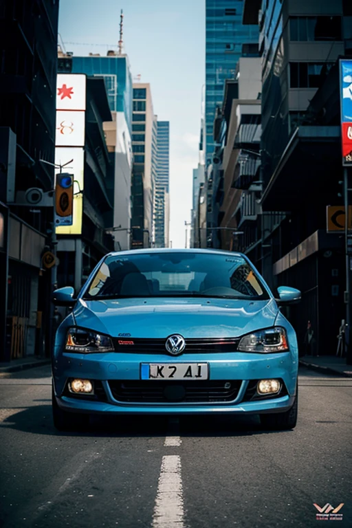 cyberpunk designed style car wrap, retro futuristic, volkswagen polo