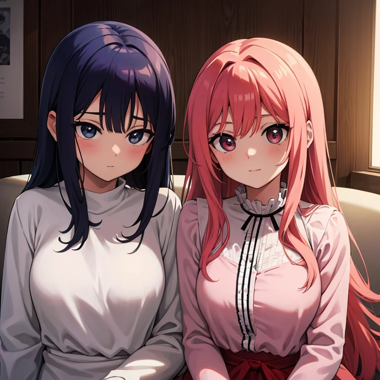 (((obra maestra del anime))), (((anime bien realizado))), romantic couple teacher man and his family, mujer foxy adulta con el pelo largo gris y ojos rojos brillantes, piel palida, sonriente, hombre adulto, pelo corto ????? rojizo, ojos radiantes de color verde saturado, piel palida, avergonzado 😳, muy cerca entre el y ella,