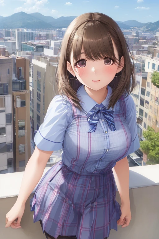 (highest quality、8K、32k、master piece、nffsw:1.2)、
girl wearing summer clothes, plaid short, pantyhose or long stockings, , View from the viewer, medium breasts, , cityscape, flirty look, ((very detailed)), (perfectly detailed face), (fine hands) photorealistic images.