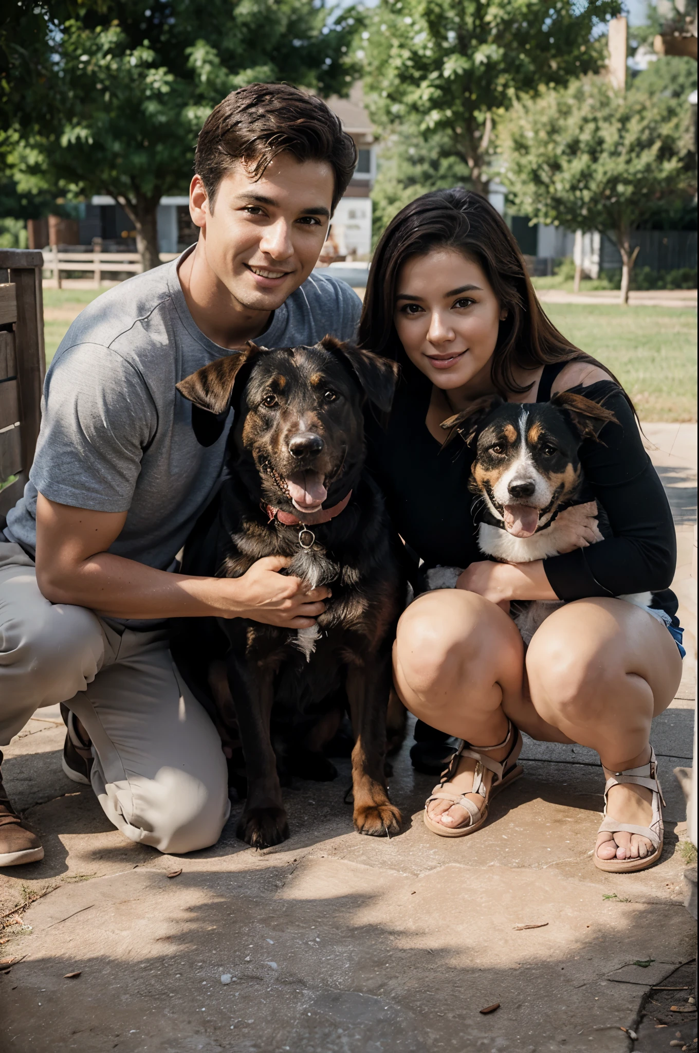 make a family of 3 with their dog the realistic picture 