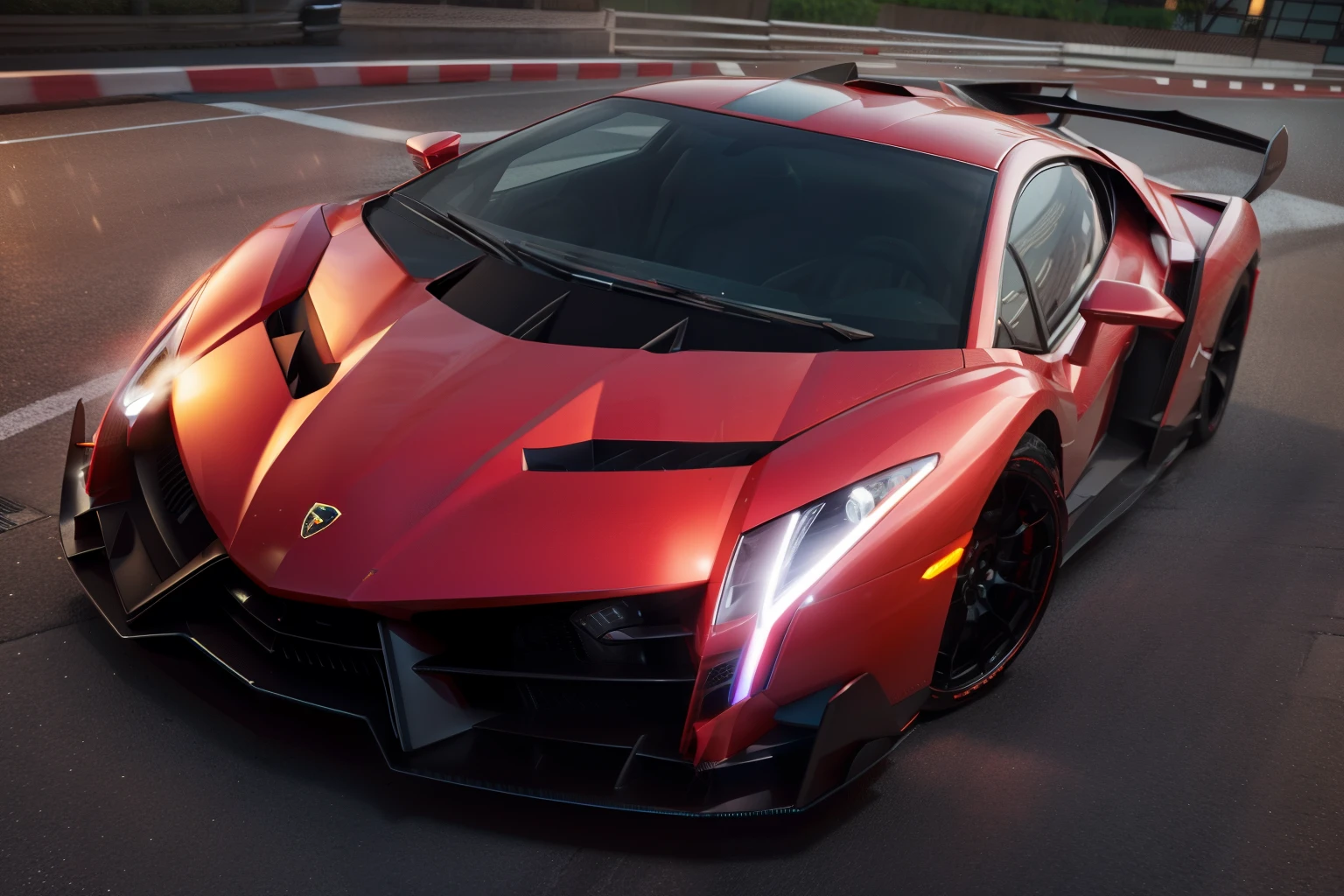 1 car, lamborghini veneno, City street, night, Rainy, rainy, beautiful lighting, colorful lighting, super detailed, wallpaper, 8k quality, masterpiece