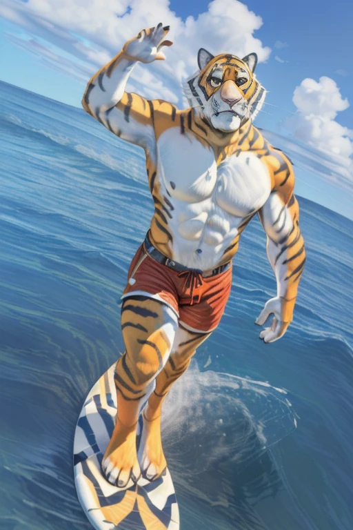  ((( ocar at a beach surfing on a surfboard in the ocean on a wave wearing just green shorts shirtless)) ), (by Homogenousrule, by Wildering, by Foxovh, by Catcouch), 4k,(by totesfleisch8 and  fur, 
(( posing on a surfboard that is being used in the ocean that he is on at the beach )),Sharp gaze, hentai , anthro, shortstack, surfing , looking  at viewer,muscular, the beach is in background, Oscar surfing , extremely detailed, 3d render, high quality  digital art, huge thighs , detailed eyes, ,henati, good anatomy, good perspective at beach , front towards viewer, by bebebebebe, by sicklyhypnos, by gerkk, by orf, (  by cutesexyrobutts, by darkgem, by zackary911, , (  by singafurian, by daftpatriot, sassy, cute, detailed face, handsome , seductive face,  face, detailed mouth,  fur, hentai style, leo alvarez, bara, (posing:1.3), (soft shading), 4k, hi res, detailed hands, ((detailed face, (detailed eyes:1.0), detailed)), by zackarry911, by zaush, (by personalami:0.5), looking at viewer,  image, navel, nipples, full body, one person focus, thick thighs,  Hentai, day, sexy, sensual, detailed, uploaded to e621, beautiful and detailed male image of an anthropomorphic tiger ,(highres,:1.2), Smiling happy extremely detailed, photorealistic, 3d render , high quality  digital art,Hentai artstyle, Oscar surfing on a surfboard, body,  fur, in the ocean  on a surfboard in the ocean with the beach in the background wearing green shorts, huge, ((Oscar)) 