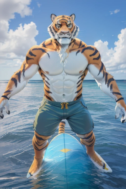  ((( ocar at a beach surfing on a surfboard in the ocean on a wave wearing just green shorts shirtless)) ), (by Homogenousrule, by Wildering, by Foxovh, by Catcouch), 4k,(by totesfleisch8 and  fur, 
(( posing on a surfboard that is being used in the ocean that he is on at the beach )),Sharp gaze, hentai , anthro, shortstack, surfing , looking  at viewer,muscular, the beach is in background, Oscar surfing , extremely detailed, 3d render, high quality  digital art, huge thighs , detailed eyes, ,henati, good anatomy, good perspective at beach , front towards viewer, by bebebebebe, by sicklyhypnos, by gerkk, by orf, (  by cutesexyrobutts, by darkgem, by zackary911, , (  by singafurian, by daftpatriot, sassy, cute, detailed face, handsome , seductive face,  face, detailed mouth,  fur, hentai style, leo alvarez, bara, (posing:1.3), (soft shading), 4k, hi res, detailed hands, ((detailed face, (detailed eyes:1.0), detailed)), by zackarry911, by zaush, (by personalami:0.5), looking at viewer,  image, navel, nipples, full body, one person focus, thick thighs,  Hentai, day, sexy, sensual, detailed, uploaded to e621, beautiful and detailed male image of an anthropomorphic tiger ,(highres,:1.2), Smiling happy extremely detailed, photorealistic, 3d render , high quality  digital art,Hentai artstyle, Oscar surfing on a surfboard, body,  fur, in the ocean  on a surfboard in the ocean with the beach in the background wearing green shorts, huge, ((Oscar)) 