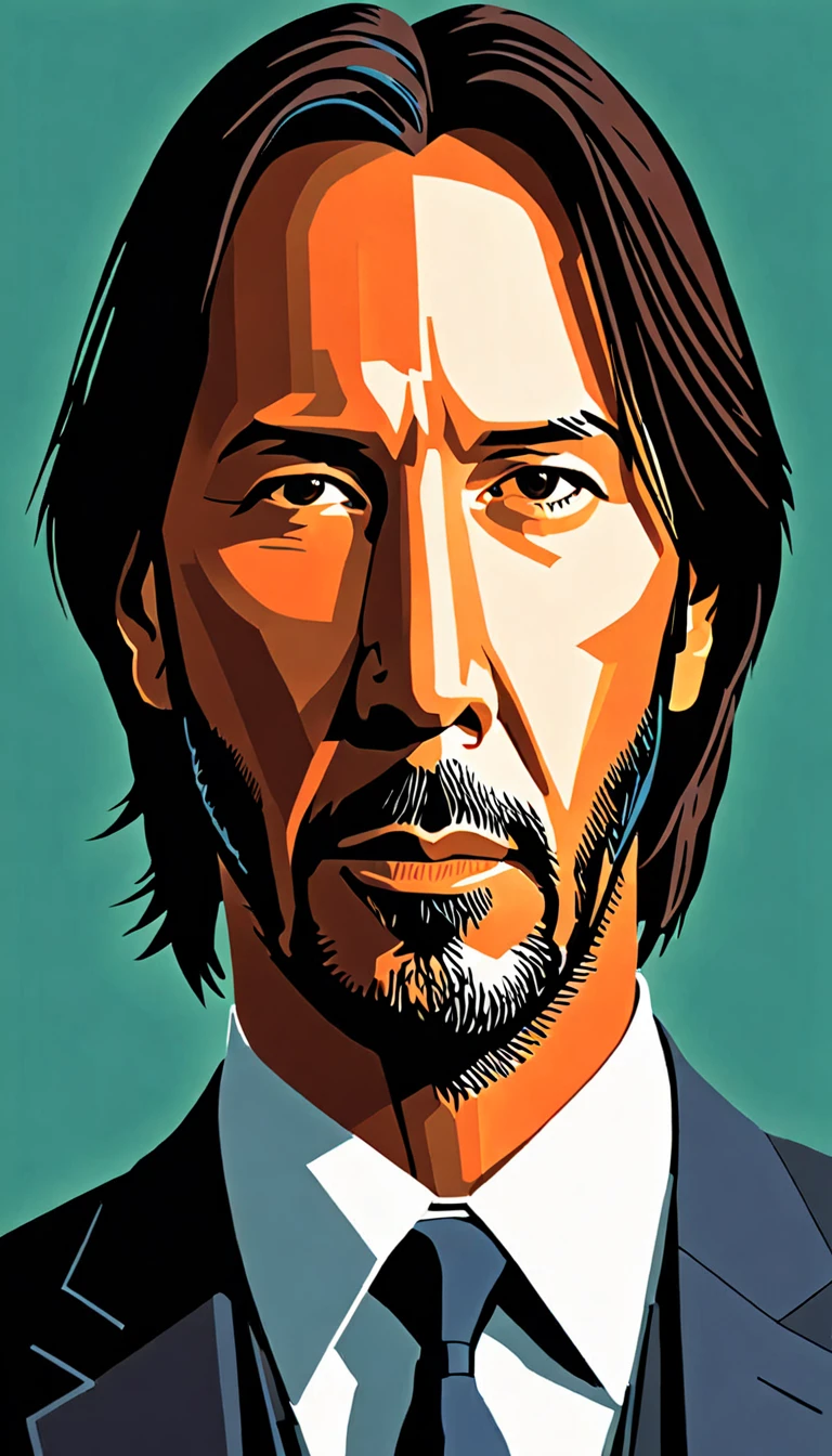 Vector art, vectorized, portrait, keanu reeves as John Wick, Vector art, close up portrait, minimalized, toned colors,