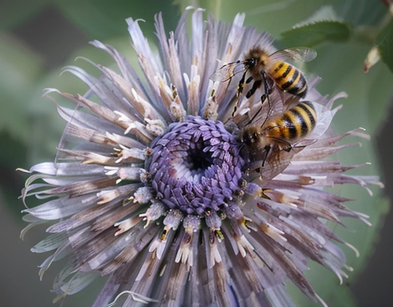 arafed bee on a purple flower with a blurry background, what a bumbler!, (bee), by Juergen von Huendeberg, by Jan Rustem, bumblebee, big bee, close-up photo, close - up photo, bee, closeup photo, close photo, giant corn flower head, postprocessed, close-up shot