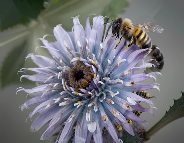 arafed bee on a purple flower with a blurry background, what a bumbler!, (bee), by Juergen von Huendeberg, by Jan Rustem, bumblebee, big bee, close-up photo, close - up photo, bee, closeup photo, close photo, giant corn flower head, postprocessed, close-up shot