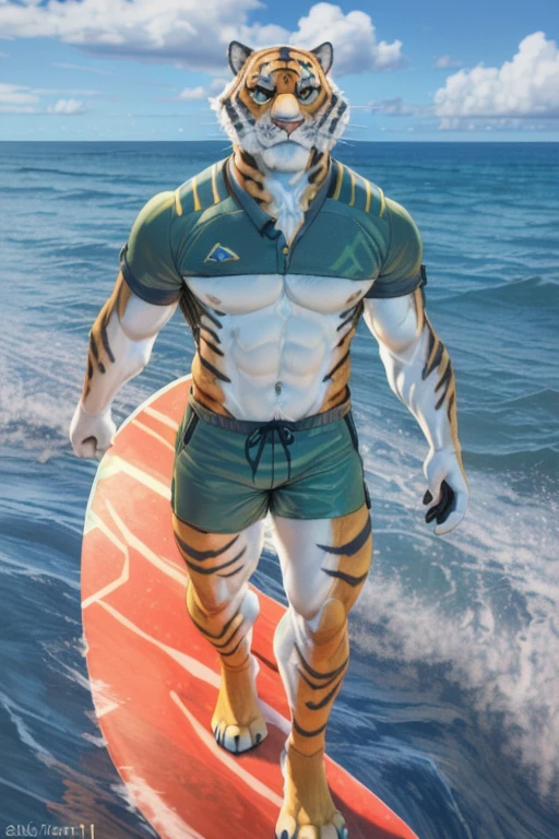  ((( ocar at a beach surfing on a surfboard in the ocean on a wave wearing just)), (( green shorts)), shirtless, (by Homogenousrule, by Wildering, by Foxovh, by Catcouch), 4k,(by totesfleisch8 and  fur, 
(( posing on a surfboard that is being used in the ocean that he is on at the beach )),Sharp gaze, hentai , anthro, shortstack, surfing , looking  at viewer,muscular, the beach is in background, Oscar surfing , extremely detailed, 3d render, high quality  digital art, huge thighs , detailed eyes, ,henati, good anatomy, good perspective at beach , front towards viewer, by bebebebebe, by sicklyhypnos, by gerkk, by orf, (  by cutesexyrobutts, by darkgem, by zackary911, , (  by singafurian, by daftpatriot, sassy, cute, detailed face, handsome , seductive face,  face, detailed mouth,  fur, hentai style, leo alvarez, bara, (posing:1.3), (soft shading), 4k, hi res, detailed hands, ((detailed face, (detailed eyes:1.0), detailed)), by zackarry911, by zaush, (by personalami:0.5), looking at viewer,  image, navel, nipples, full body, one person focus, thick thighs,  Hentai, day, sexy, sensual, detailed, uploaded to e621, beautiful and detailed male image of an anthropomorphic tiger ,(highres,:1.2), Smiling happy extremely detailed, photorealistic, 3d render , high quality  digital art,Hentai artstyle, Oscar surfing on a surfboard, body,  fur, in the ocean  on a surfboard in the ocean with the beach in the background wearing green shorts, huge, ((Oscar)), green shorts 