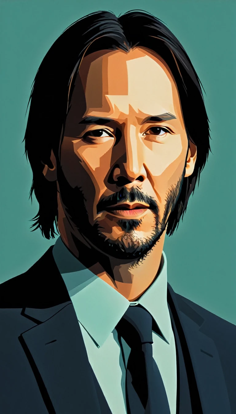 Vector art, vectorized, portrait, keanu reeves as John Wick, Vector art, close up portrait, minimalized, toned colors,