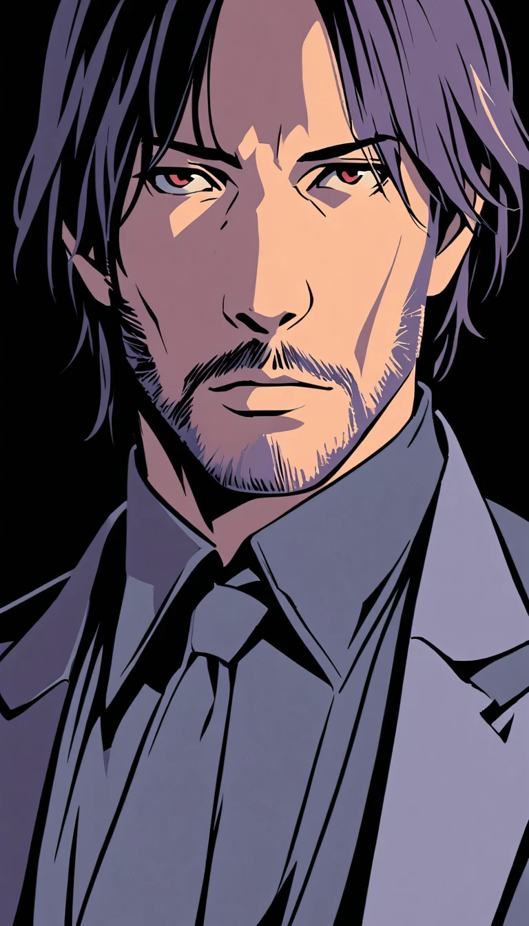 Vector art, vectorized, portrait, keanu reeves as John Wick, Vector art, close up portrait, minimalized, toned colors,