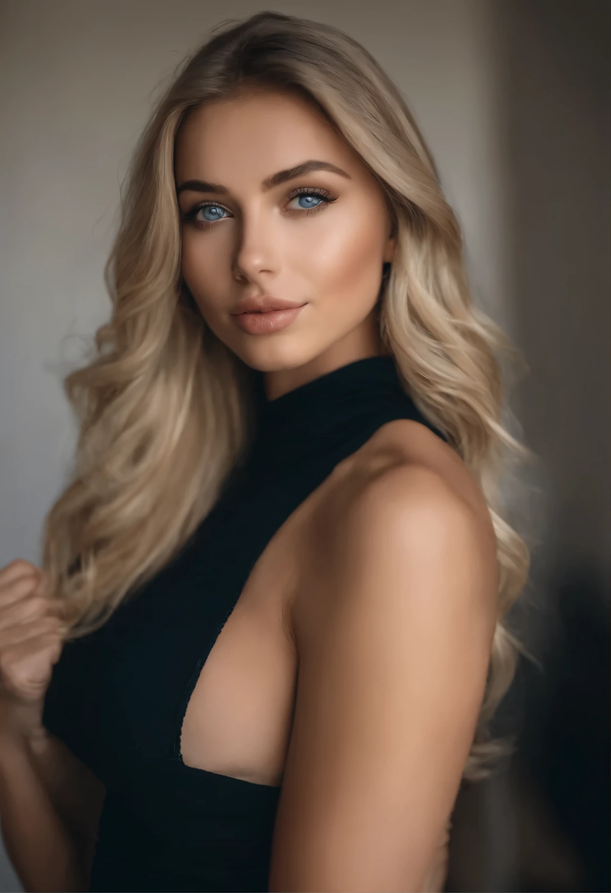 Oman with matching tank top and panties, sexy girl with blue eyes, Portrait of Sophie Mudd, Portrait de Corinna Kopf, blonde hair and big eyes, Selfie einer jungen Frau, ohne Maquillage, natural makeup, Schauen Sie direkt in die Kamera, Visage avec Artgram, dezentes Maquillage, Superbe photo du corps entier, im Schlafzimmer, gros seins, Blonde, Latein