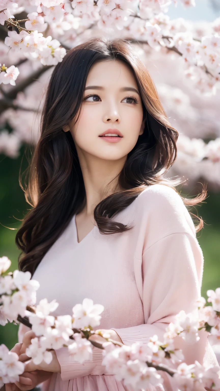 Best quality, 4K,8K,Realistic, Photorealistic, extremely detaile, An extremely delicate and beautiful, Photo, Japanese and Korean beauties,South Korean beauties,(Nurse outfit,nurses uniform,cosplay costume,Role play nurse costume:1.37),Large breasts,perfect boobs,(Beautiful detailed eyes,beautiful detailed lips,Extremely detailed eyes and face,long eyelasher), Beautiful hair, joyful expressions, Surrounded by cherry blossom trees, Kawaii style, In a picturesque garden full of sunshine. The artwork is of the best quality, With ultra-detailed features and realistic, Realistic touch. vibrant with colors,The lighting creates a warm atmosphere, Dreamy atmosphere.