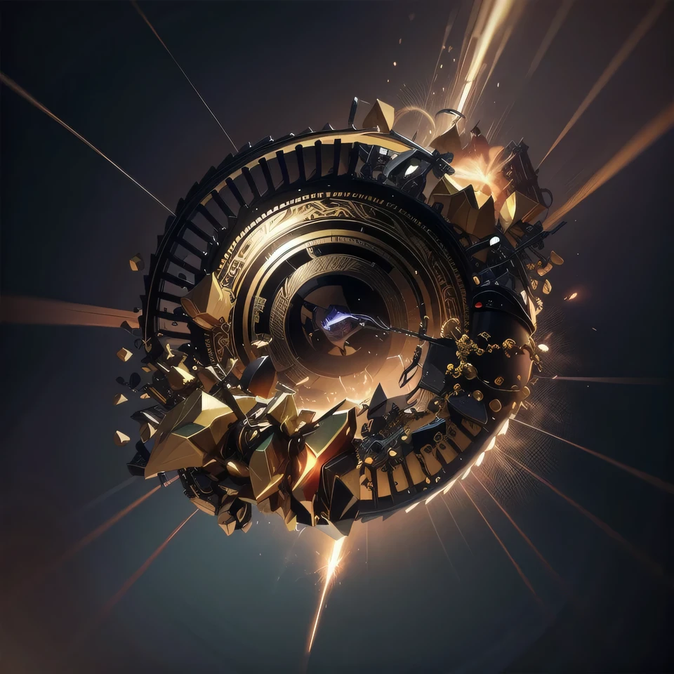um close de um objeto dourado com fundo preto, ornate gilded cosmic machine, Kris Kuksi, obras de arte intrincadas. octane rendering, cinema 4 d art, ornate galactic gold, Direction: Hedi Xandt, arte digital 16k de alta qualidade, ouro pingando em espiral, arte oficial, 8k complex rendering, inspired Direction: Hedi Xandt
