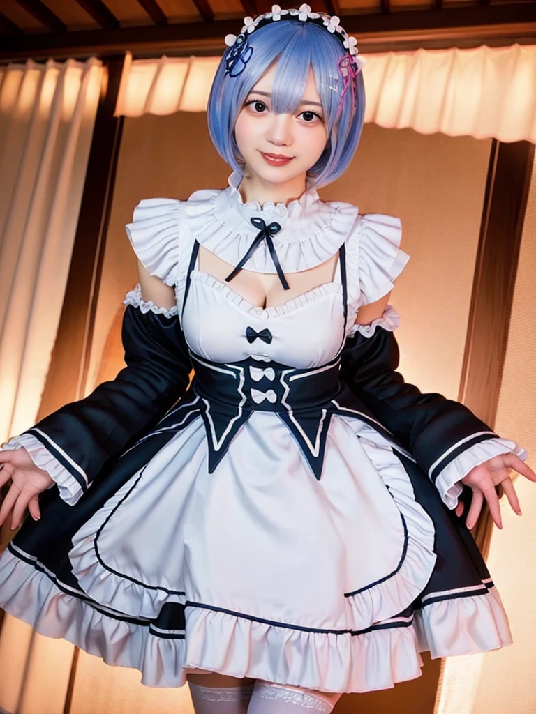 (8K, Photorealistic, Raw photo, of the highest quality: 1.3), (1girl in), Super beautiful, (Realistic face), (boyish, Silver Color Berry Shorthair), Beautiful , Glare that captivates the viewer, Beautiful expression, Beautiful breasts, (Realistic skin), Be...Super high quality, super high definition, super detailed, masterpiece, “The thought of Aoyama, a 17-year-old high school girl with light brown long hair tied up high with a barrette. She wears a navy blue sailor and a navy blue skirt uniform with a red ribbon, white loose socks, loafers, has big eyes, and is a beautiful girl.”standing, whole body, composition that shows the whole body, smiling