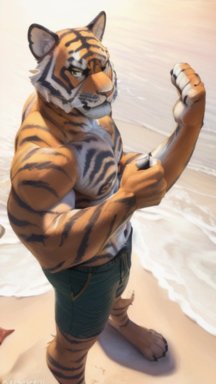  ((( ocar at a beach flexing his muscles wearing just green shorts shirtless)) ), (by Homogenousrule, by Wildering, by Foxovh, by Catcouch), 4k,(by totesfleisch8 and  fur, 
(( posing for image at the beach )),Sharp gaze, hentai , anthro, shortstack, standing, looking  at viewer,muscular,waves in background, extremely detailed, 3d render, high quality  digital art, huge thighs , detailed eyes, ,henati, good anatomy, good perspective at beach , front towards viewer,face up, by bebebebebe, by sicklyhypnos, by gerkk, by orf, (  by cutesexyrobutts, by darkgem, by zackary911, , (  by singafurian, by daftpatriot, sassy, cute, detailed face, handsome , seductive face,  face, detailed mouth,  fur, hentai style, leo alvarez, bara, (posing:1.3), (soft shading), 4k, hi res, detailed hands, ((detailed face, (detailed eyes:1.0), detailed)), by zackarry911, by zaush, (by personalami:0.5), looking at viewer,  image, navel, nipples, full body, one person focus, thick thighs,  Hentai, day, sexy, sensual, detailed, uploaded to e621, beautiful and detailed male image of an anthropomorphic tiger ,(highres,:1.2), Smiling happy extremely detailed, photorealistic, 3d render , high quality  digital art,Hentai artstyle, a close up of a person with a very large body and a very big body,  fur, standing up flexing his muscles at a beach wearing green shorts, huge, ((Oscar)) 