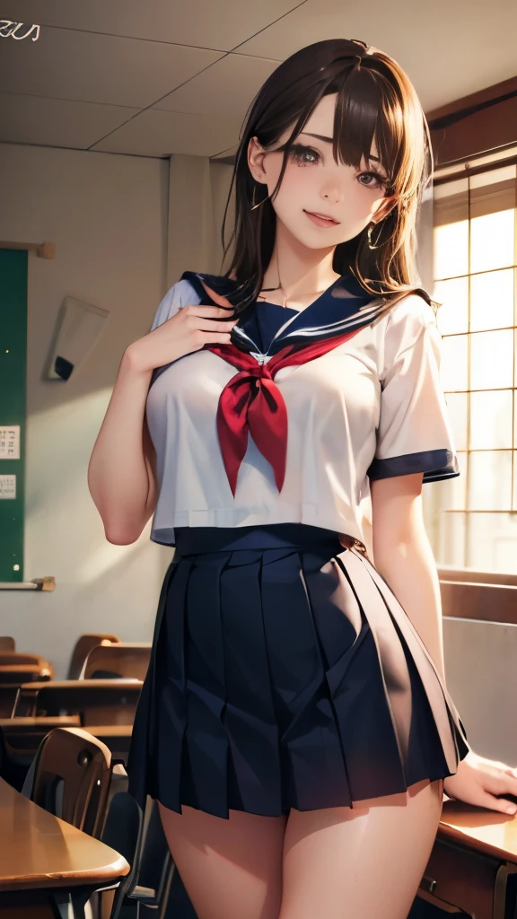 alone撃った)、((((の美少女))))perfect style、anime girl、beautiful anime woman、anime girl 、愛らしいanime girl、美しいanime girl、Beautiful Asian Girl Ever、perfect girl、japanese goddess 、surreal anime、best quality、masterpiece、enlightenment、very delicate and beautiful、very detailed、 nffsw, 8k wallpaper, grow, attention to detail, masterpiece, highest quality, art by, AJC 8kの壁紙はvery detailedです, Hugeファイルサイズ, super detailed, High resolution, ウルトラ - High resolution, very detailed, Details of a beautiful girl, 目と顔はvery detailed, beautiful and fine eyes, (RAW photo、highest quality), (realistic, photorealism:1.3),, light shines on your face, (brown haired: 1.3), chubby chest, beautiful loose hair、(eye swelling)、(K-POPアイドル))、(attractive)、bangs、(attractionポーズ)))、dark eyeliner、long eyelashes、erotic、fringe、small earrings、small necklace、((laughter))、((sailor suit)),(((pleated skirt)))、(sweaty white skin)、attractiveな胸attractiveなお尻、attraction、sexual、it's wet、very beautiful skin、long and beautiful legs、(Photoreal: 1.4), nice detailed eyes, dark eye makeup,(please show me your legs)、(see through the feet),((alone / alone Focueauty legs,(17 years oldhool girl beautiful girl)))、wide hips、Huge