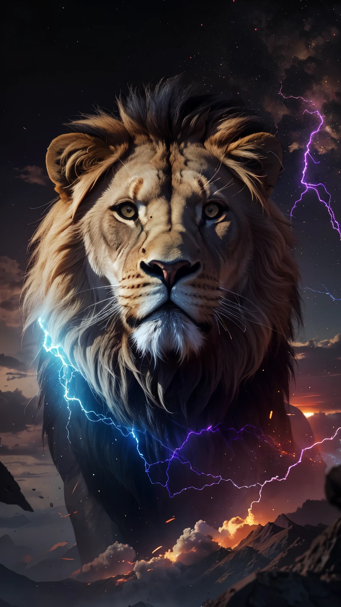 Lion, Divine Lion, naturais, Natureza, Natureza, Linda, Rendering, fotorrealista, UltraHigh definition, 4K, texturasdetalhadas, thunder, sombras detalhadas, cores detalhadas, por do sol, sol se pondo, Sunset, Natureza Linda, Grande Divino, por do sol, contraste detalhado, Contraste realista, high resolution, cores detalhadas, fogo, eletricidade, divina criatura, 8k, realista detalhado, 16k, 8k, High definition, contraste detalhado, Contraste realista, high resolution, cores detalhadas, fogo, eletricidade, divina criatura, 8k, realista detalhado, elegante, Vigor elegante, Power Creature, Majestic,