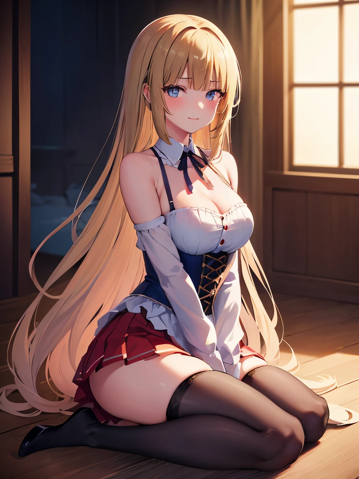 anime - style image of a woman in a white bra top and panties, seductive anime girl, marin kitagawa fanart, makoto shinka, rin, small curvy , anime best girl, sexy pose, smooth anime cg art, asuka suit under clothes!, cushart krenz key art feminine, ayaka genshin impact, zerochan art, white panties,cameltoe,full body,white pantyhose,squatting,pantyshot,å©•ä¸,1girl,star earrings,solo, blonde hair,braid,medium hair,bangs,bright pupils,brown eyes,hair between eyes,white pupils, kei karuizawa
metal collar,neck ribbon,white shirt,black ribbon,center frills,corset dress,blue dress,long sleeves,frilled skirt,medium breasts,collarbone,smile, blush,
mary janes,outdoors,grass,wind,wind lift,falling leaves,, Exquisite visuals, high-definition,masterpiece,best quality,, 16yo,Young female,Beautiful Fingers,Beautiful long legs,Beautiful body,Beautiful Nose,Beautiful character design, perfect eyes, perfect face,expressive eyes,
official art,extremely detailed CG unity 8k wallpaper, perfect lighting,Colorful, Bright_Front_face_Lighting,shiny skin,
(masterpiece:1.0),(best_quality:1.0), ultra high res,4K,ultra-detailed, (One lady)、(masterpiece)、(best qualtiy)、(ultra-detailliert)、(a high chroma)、(CG Illustration)、((Full Angle))、Female, 16 years old、Delicate beautiful face、(red blush)、(Wavy long hair、Dark blonde hair)、(dishevled hair)、((Shoulder top))、See-through clothes:1.3、((Black stockings))、(Pink Lace Panties)、(Dark blue pleated skirt)、(teats)、breasts of medium size,、((turned around))、(Woman sitting on the floor)、The best lighting、simple background
photography, 8K, HDR, highres, absurdres:1.2, Kodak portra 400, film grain, blurry background, bokeh:1.2, lens flare, (vibrant_color:1.2), (beautiful_face:1.5),(narrow_waist), ,NSFW,