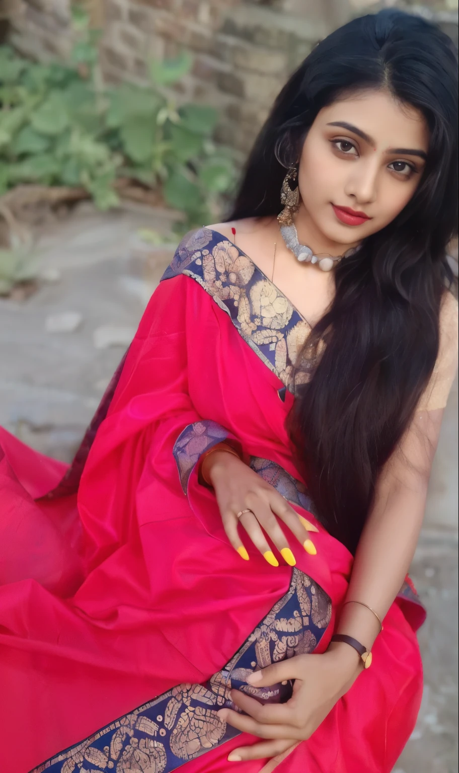 a woman in a sari posing for a picture, indian goddess, traditional beauty, indian, beautiful goddess, ornate cosplay, indian style, indian super model, beautiful maiden, gorgeous woman, south east asian with long, provocative indian, gorgeous beautiful woman, intricate outfit, hindu aesthetic, beautiful