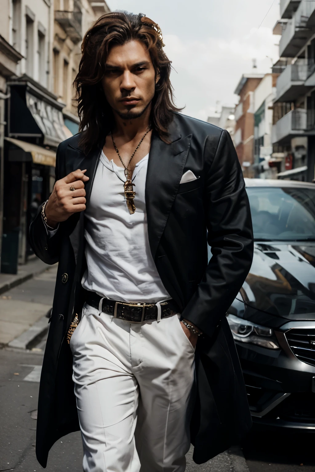create a humanoid male lion in gangster outfit