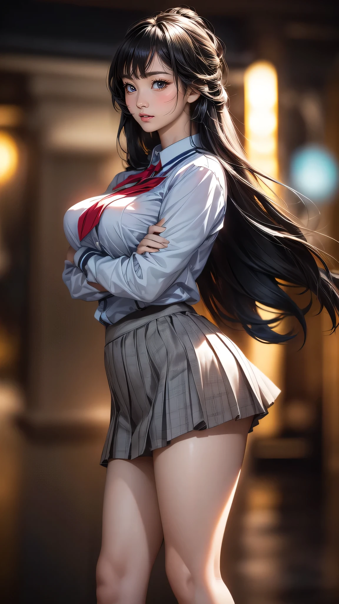 high school girl,(random place),(random pose),(long straight hair),(Highest image quality, (8K), Ultra-realistic, Best Quality, High quality, High Definition, high quality texture, high detailing, Beautiful detailed, fine detailed, extremely details CG, Detailed texture, realistic representation of face, masterpiece, presence, Dynamic, Bold)