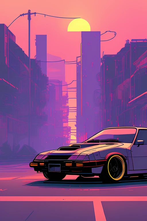 (nvinkpunk:1.2) (snthwve style:0.8) Toyota ae86, lightwave, sunset, intricate, highly detailed
