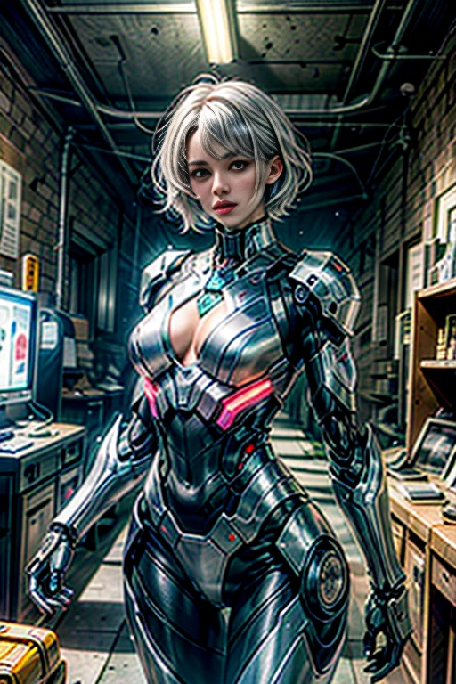 (best quality,4k,8k,highres,masterpiece:1.37),pixel art,(aerial view),(top down perspective),lora:more_details:1,(the focal point is one humanoid character carefully pulling a video game cartridge out of a futuristic treasure chest full of retro video game cartridges:1.6), (Futuristic treasure box), (The woman is looking inside the treasure box:1.7), (The scene unfolds inside a mystic cavern:1.4), mecha, (dramatic angle:1.4), (The woman has short platinum hair:1.6), (fantasy and sci-fi mixed:1.5), holographic glitch effects floats around the woman, vibrant colors, (A purple glow emanates from inside the treasure chest), glowing lights, (abandoned machinery), (there are old video game cartridges and consoles on the background), mystical creatures, pixelated details, (crystal formations spreading on the environment), (futuristic technology), (ancient artifacts), mystical energy, vibrant retro aesthetic, atmospheric lighting, hidden passages, ancient ruins, mysterious symbols, shimmering water, lush vegetation, interdimensional portals, ethereal music, nostalgic atmosphere, immersive storytelling, epic adventure, delightful surprises.