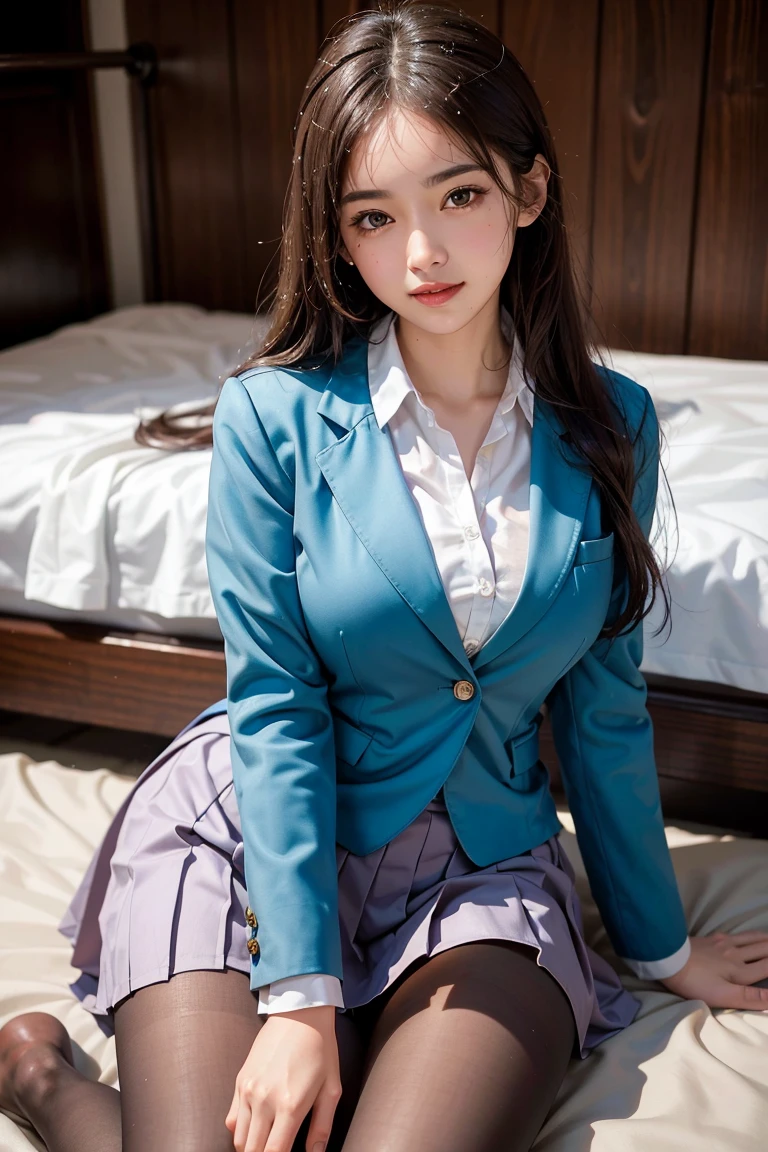 (8K), (highest quality: 1.2), (realistic), (realistic: 1.37), ultra high resolution, 1 girl, cute, smile, closed mouth, beautiful details, beautiful nose, wet hair, giant dulcefo, pork, thighs,Self snap,college uniform,simple blazer,pleated skirt,Are standing,opaque tights,(8K), (highest quality: 1.2), (realistic), (realistic: 1.37), ultra high resolution, 1 girl, cute, smile, closed mouth, beautiful details, beautiful nose, wet hair, giant dulcefo, pork, thighs,Self snap,college uniform,simple blazer,pleated skirt,opaque tights,bed,spread your legs ,skirt lift, From above