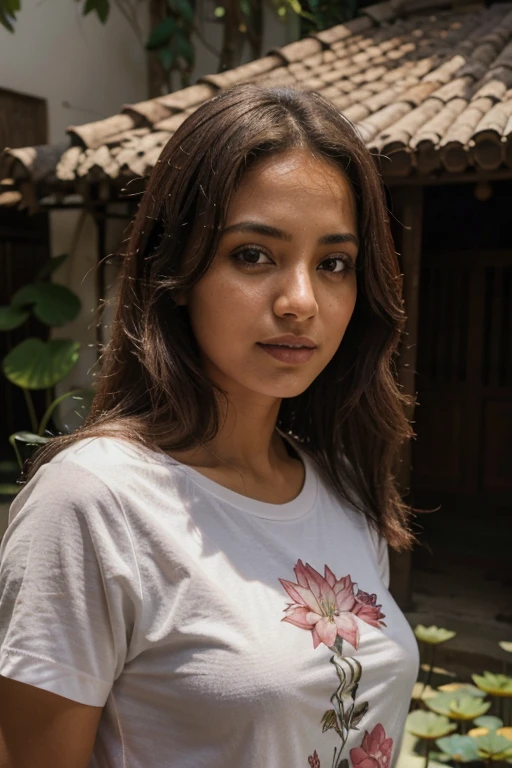 Samia, garota, Sozinho, camiseta molhada, looking at you, face, perfeito, flores, alta qualidade, radiant, cavaleiro, piedoso, branca camisa, veludo vermelho, water, oceano, lotus