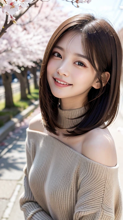 (((close up of face)))、(((Absolutely shoulder-length brown hair straight short bob)))、(((She is posing like a hair salon model with a row of cherry blossom trees in the background.)))、(((casual black winter long sleeve clothes)))、Half Japanese and Korean、18 year old girl、standing alone、facing forward、light eye makeup、brown hair color、flat and small chest、hair blowing in the wind、actress quality、Shiny, ultra-realistic face、smiling expression、Moist eyes、looking up、subdued lighting effects、 ultra-realistic capture、very detailed、High resolution 16K close-up of human skin。Skin texture must be natural、Must be so detailed that pores can be identified、skin is healthy、Must have an even tone、use natural light and colors、Old-fashioned high-quality images taken by a model agency&#39;s exclusive photographer、smile
(((close up of face)))、(((Absolutely shoulder-length brown hair straight short bob)))、(((She is posing like a hair salon model with a row of cherry blossom trees in the background.)))、(((casual black winter long sleeve clothes)))、Half Japanese and Korean、18 year old girl、standing alone、facing forward、light eye makeup、brown hair color、flat and 、hair blowing in the wind、actress quality、Shiny, ultra-realistic face、smiling expression、Moist eyes、looking up、subdued lighting effects、 ultra-realistic capture、very detailed、High resolution 16K close-up of human skin。Skin texture must be natural、Must be so detailed that pores can be identified、skin is healthy、Must have an even tone、use natural light and colors、Old-fashioned high-quality images taken by a model agency&#39;s exclusive photographer、smile
