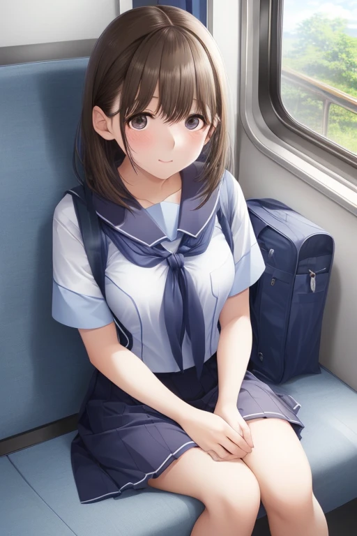 anegasaki nene、Shiny brown hair, short hair, (Beautiful brown eyes、Sparkling eyes, Fine grain)、smile、Ultra-detailed eyes、Very detailed顔, Very detailed目,Cowboy Shot、
((Highest quality)),(Ultra-high resolution),(Very detailed),(Detailed Description),((The best CG)),(masterpiece),Very detailedアート,(Art with precise detail:1.5),
(Realistic:1.3), Shadowed face, Depth of written boundary, Short-sleeved white sailor suit、紺色のミニプリーツskirt、とても短いミニskirt、Bare thighs、,
Beautifully detailed illustrations,Great art,(((Very detailed))),
One sitting,bangs,High school girls,Sleep,close your eyes,White panties,skirt,
Cowboy Shot,from the front
,(((Very detailed))),in the train, a young woman is Sleep contentedly. Through the gap between her legs and skirt, I can see her panties. As the vehicle rocks, Her calm expression and gentle breathing create a calming atmosphere.
,(((Very detailed)))