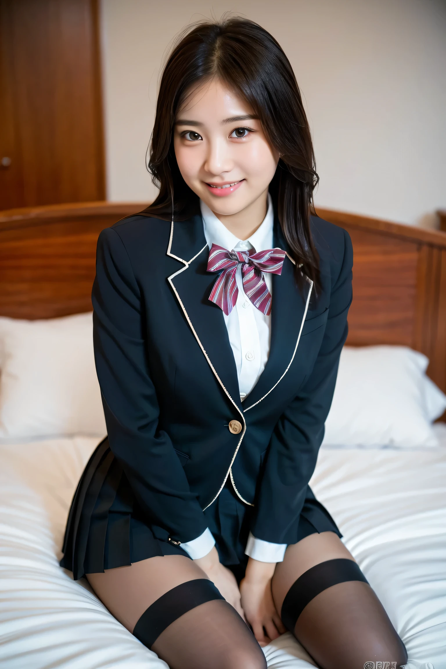 (8K), (highest quality: 1.2), (realistic), (realistic: 1.37), ultra high resolution, 1 girl, cute, smile, closed mouth, beautiful details, beautiful nose, wet hair, giant dulcefo, pork, thighs,Self snap,college uniform,simple blazer,pleated skirt,Are standing,opaque tights,(8K), (highest quality: 1.2), (realistic), (realistic: 1.37), ultra high resolution, 1 girl, cute, smile, closed mouth, beautiful details, beautiful nose, wet hair, giant dulcefo, pork, thighs,Self snap,college uniform,simple blazer,pleated skirt,opaque tights,bed,spread your legs ,skirt lift, From above